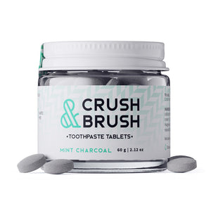 Crush & Brush MINT CHARCOAL GLASS JAR - 60g ~ 80 Toothpaste Tablets - WHOLESALE